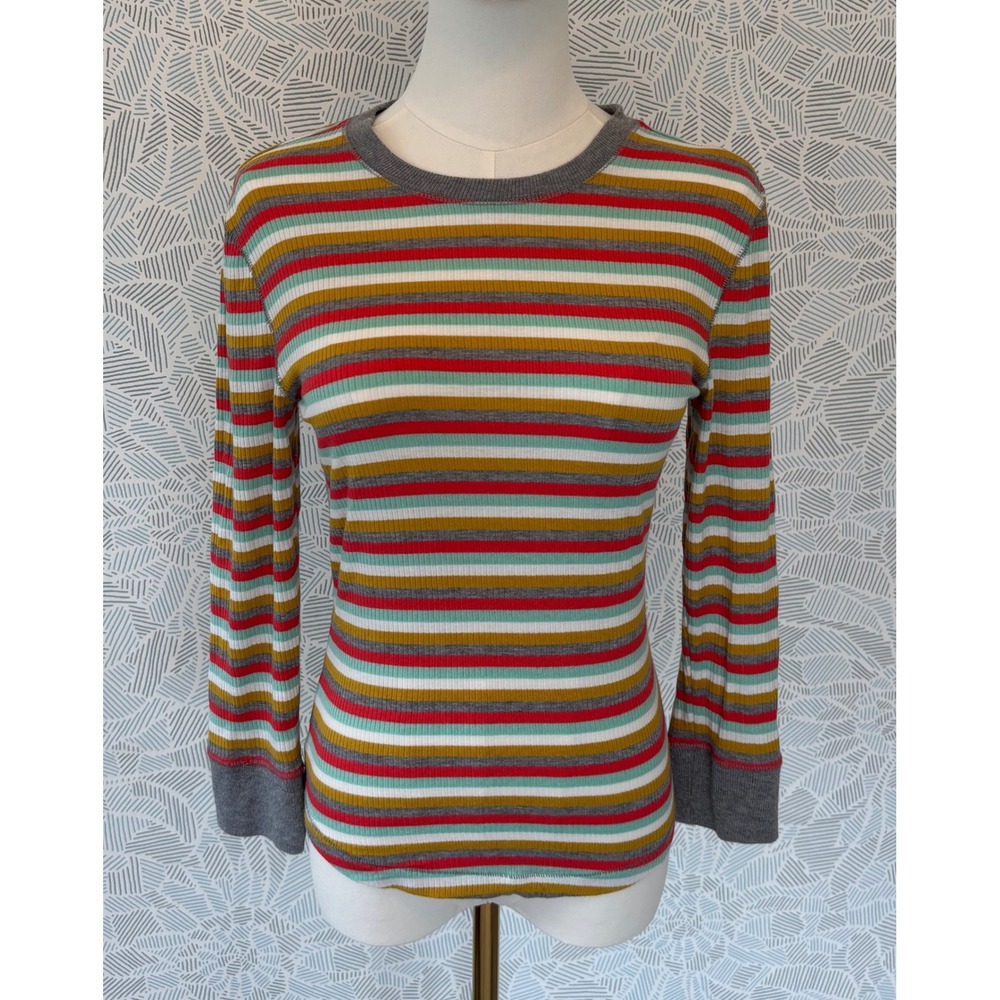 Free People Intimately Thermal Top Multi Color Striped Ribbed Knit Crew Neck M